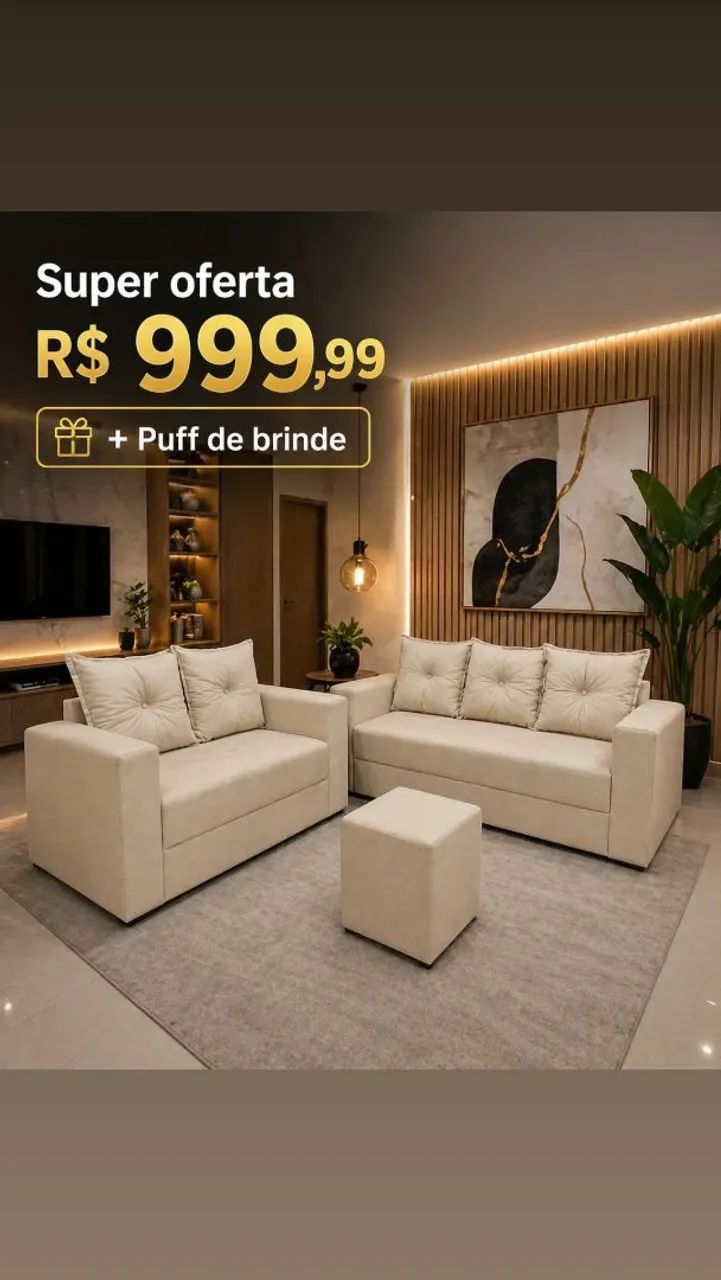 CONJUNTO de SOFÁS, lindas cores, GRÁTIS PUFF! - Foto 2