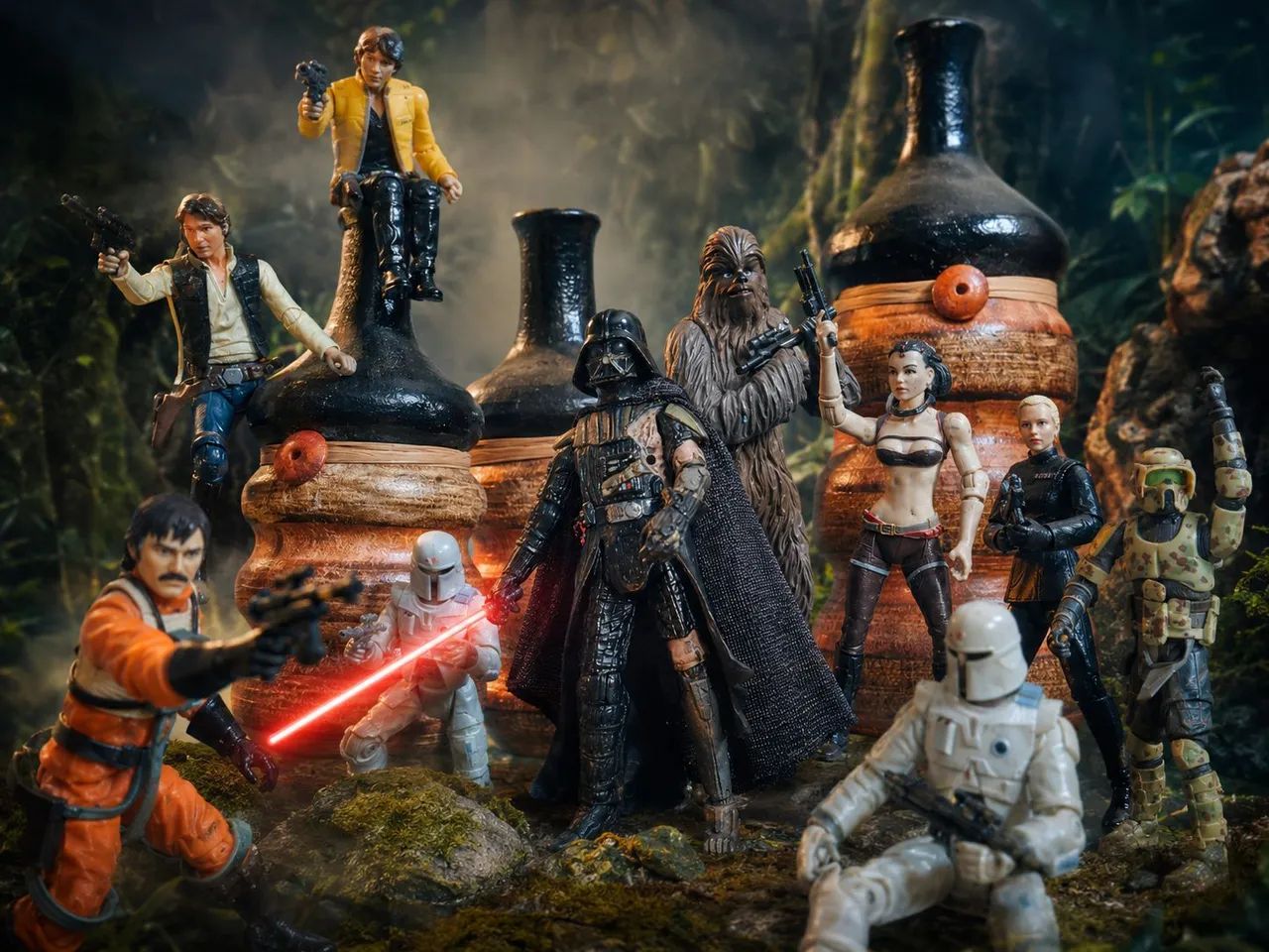 Coleção Star Wars com 9 Action Figures Originais - Darth Vader, Luke, Han Solo e Mais