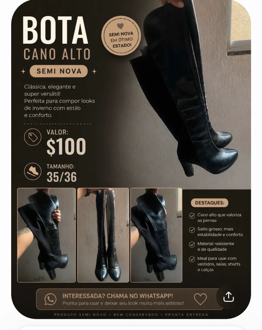 VENDO BOTA CANO ALTO SEMI NOVA