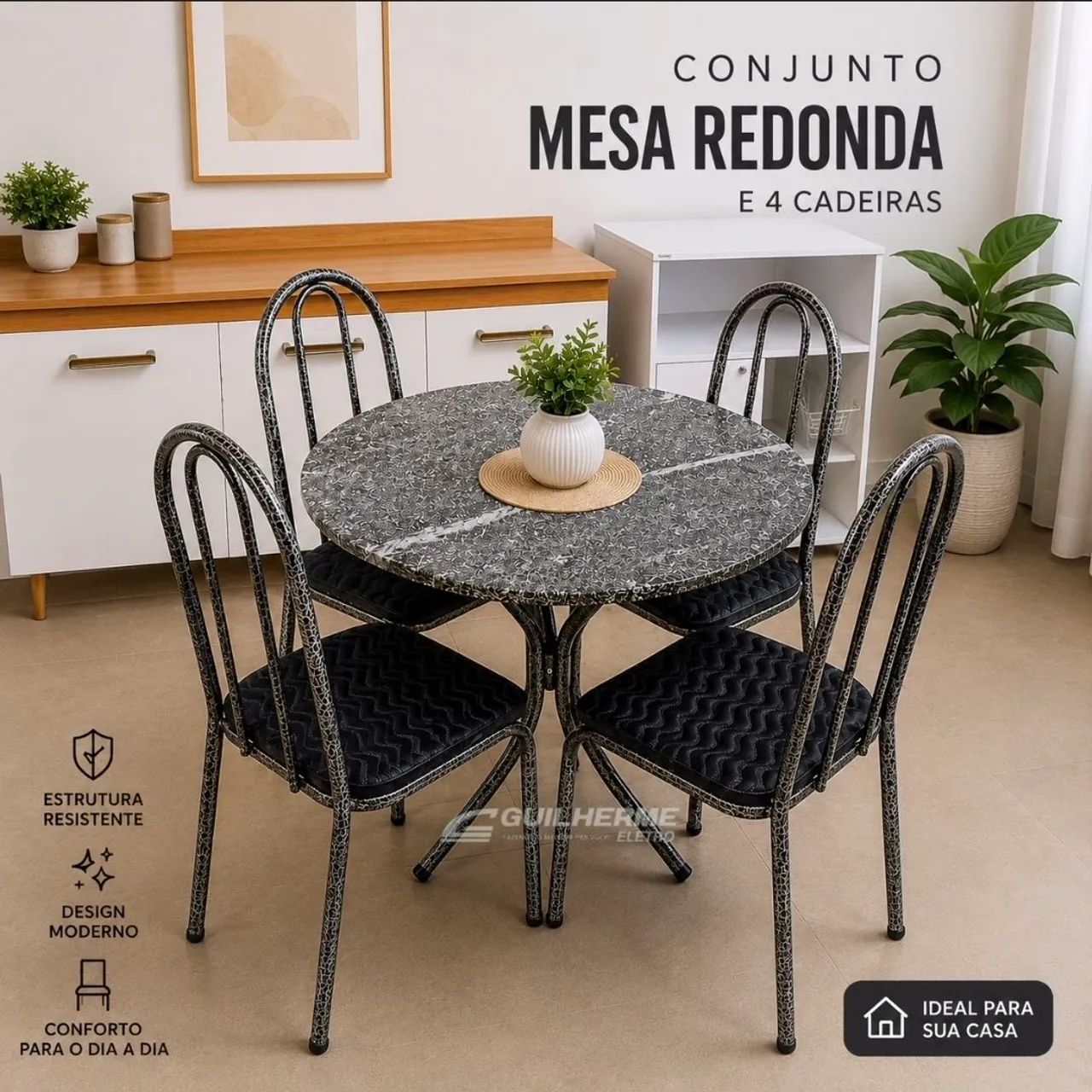 Mesa Redonda com 4 cadeiras tampo em granito