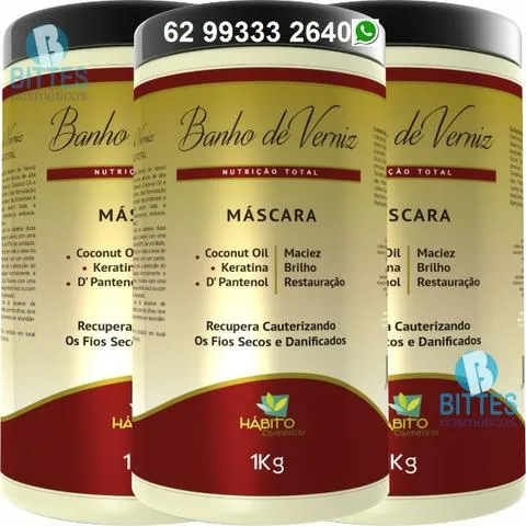 3 Máscara Hidratante Nutrição Total Banho de Verniz Hábito Cosméticos Maciez Brilho 001
