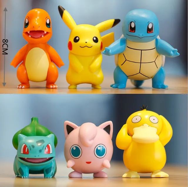 Bonecos Pokemon Coleção 6 pcs Pikachu Charmander Bulbasaur Squirtle Psyduck Jigglypuff