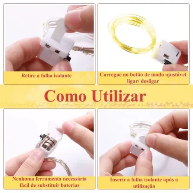 Fio de Fada Cordão De 2m de Luz Branco Quente Bateria _ CS209 - Foto 4