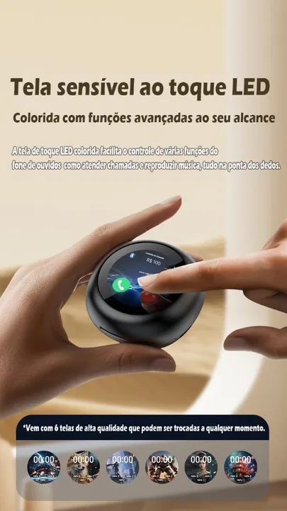 Fone De Ouvido Bluetooth Com Tela Redonda Controlado Por Toque Com Cancelamento De Ruído.. - Foto 5