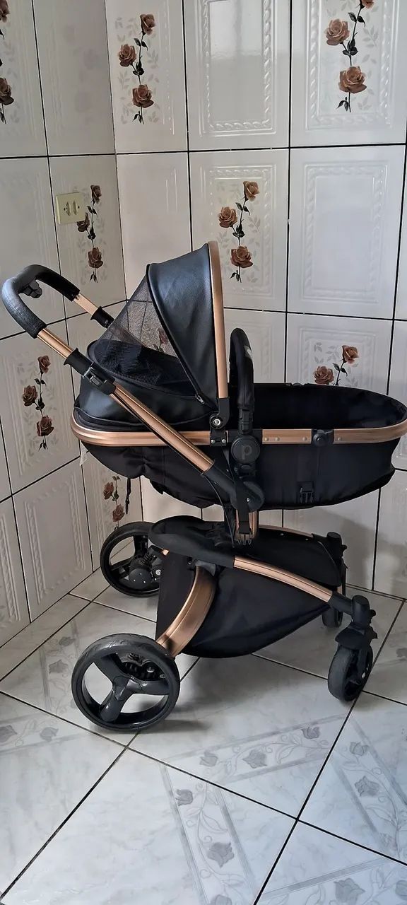 Carrinho de Bebê Travel System Dzieco Vulkan Preto/Dourado - Foto 6
