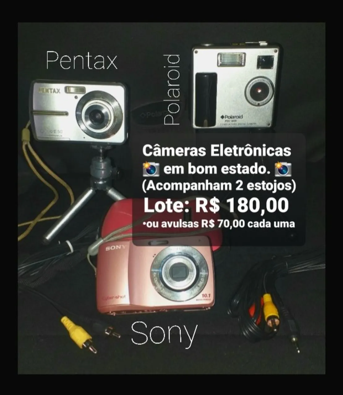 Lote de Câmeras Eletrônicas Pentax, Polaroid e Sony