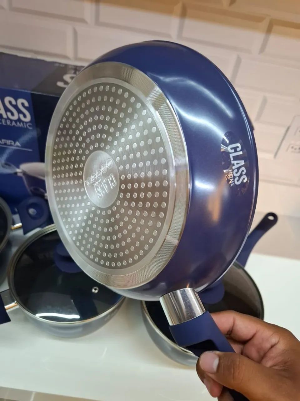 Jogo de panelas class home indução safira azul 5 peças ? - Foto 4