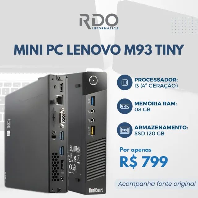 Mini PC Lenovo M93 Tiny i3 4ªG 8GB SSD 120GB + Fonte - Alto
