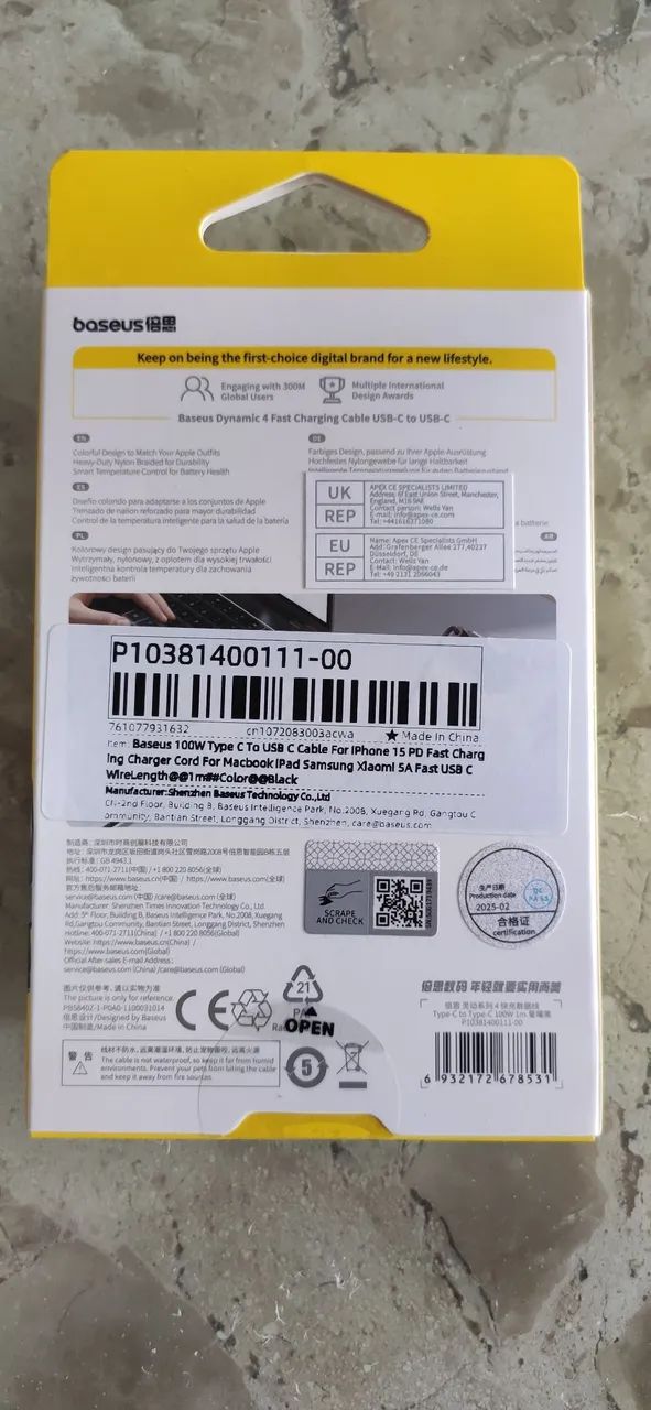 Cabo Baseus Dynamic 4 USB-C para USB-C 100W 1m - Foto 2