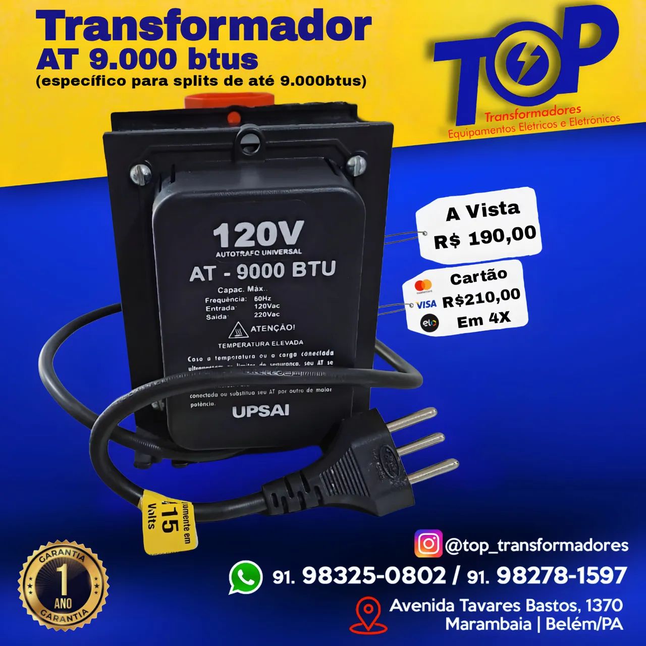 Transformador 3.000va  AT 9.000 BTUs para Splits