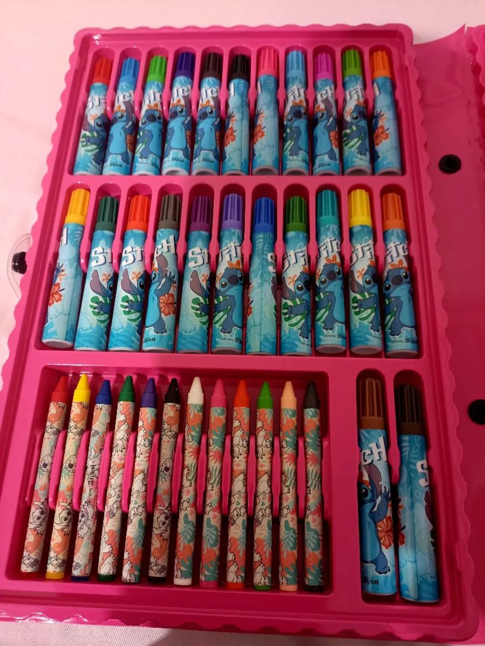 R$49.99 estojo maleta pinturas canetinhas infantil stitch rosa novo pintar os Bob goods - Foto 6