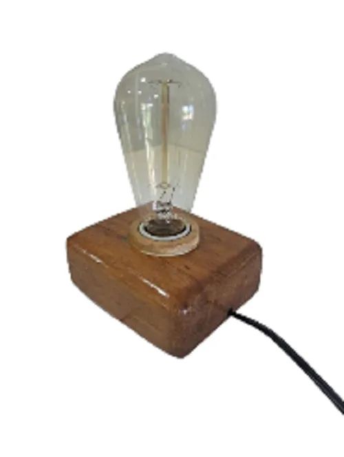 Abajur de mesa, Cubo de Madeira Maciça,   E27 Cabo 1,20m - Foto 2