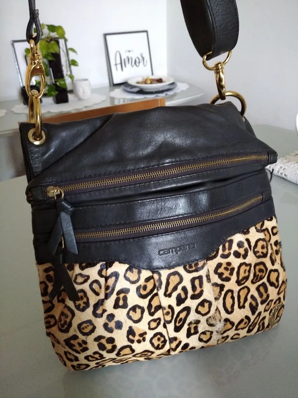 Bolsa original couro legítimo Animal Print da marca Campana adulto  - Foto 2