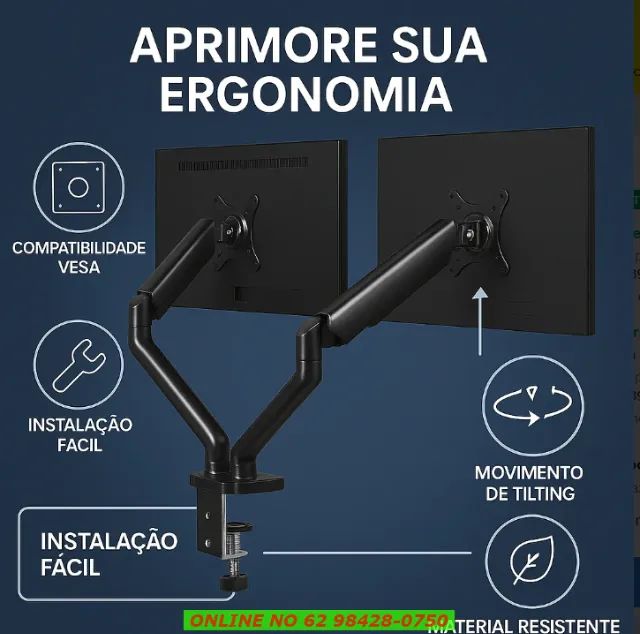 Suporte Monitor Duplo Articulado Vesa Para Mesa 2 Monitores Preto - Foto 4