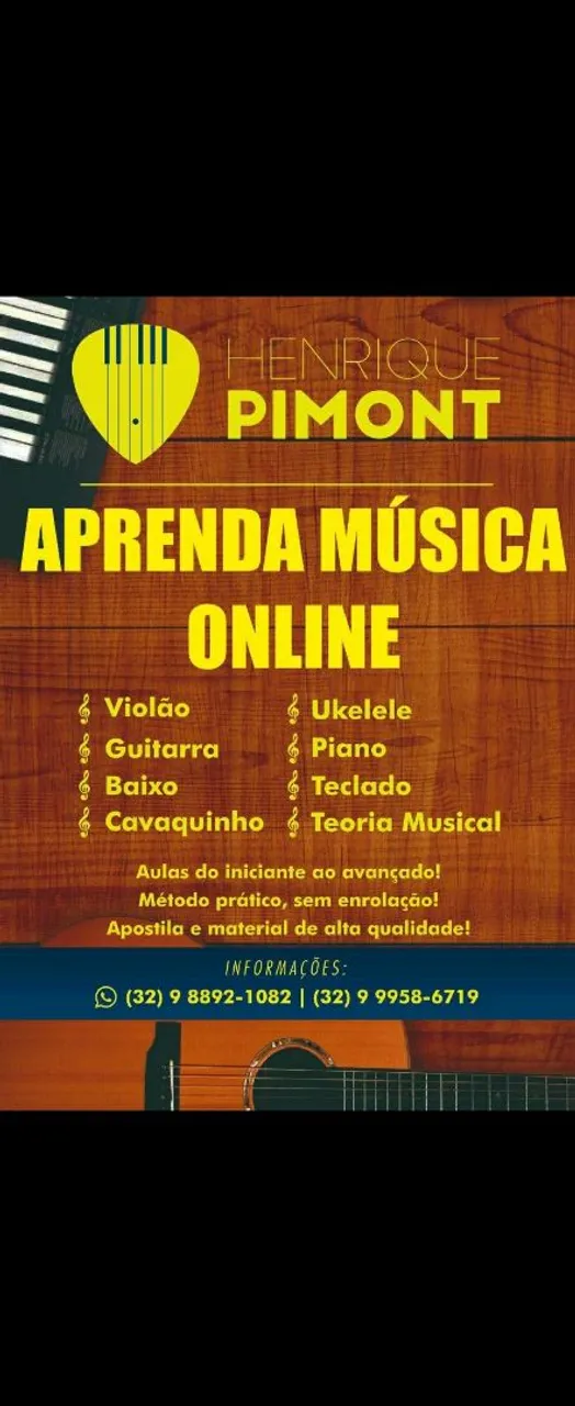AULAS DE VIOLÃO GUITARRA BAIXO TECLADO PIANO CAVAQUINHO UKULELE