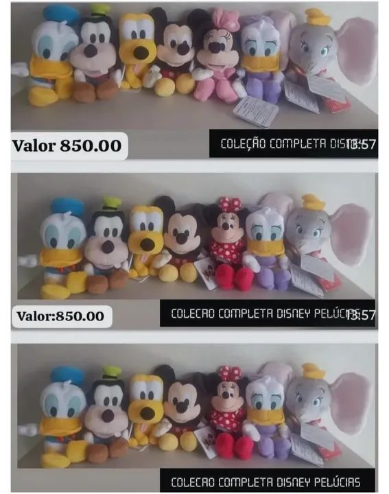 Coleção Completa Pelúcias Disney - R$ 850,00