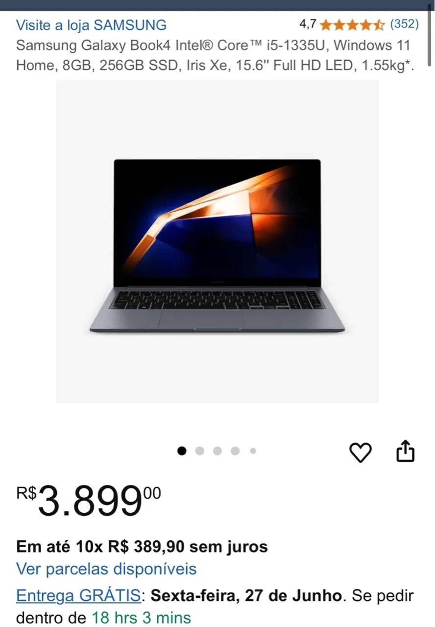 Notebook Samsung Galaxy Book4 Intel Core i5