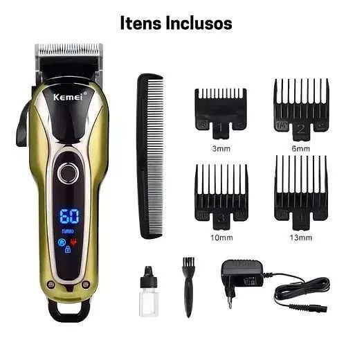 Máquina de Cortar Cabelo Kemei - Profissional com Display Digital