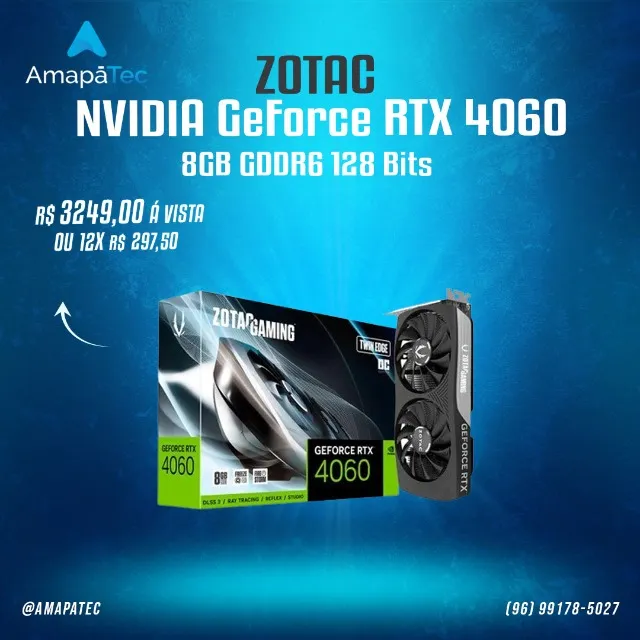 Placa De Vídeo RTX 4060 8GB GDDR6 128 Bits