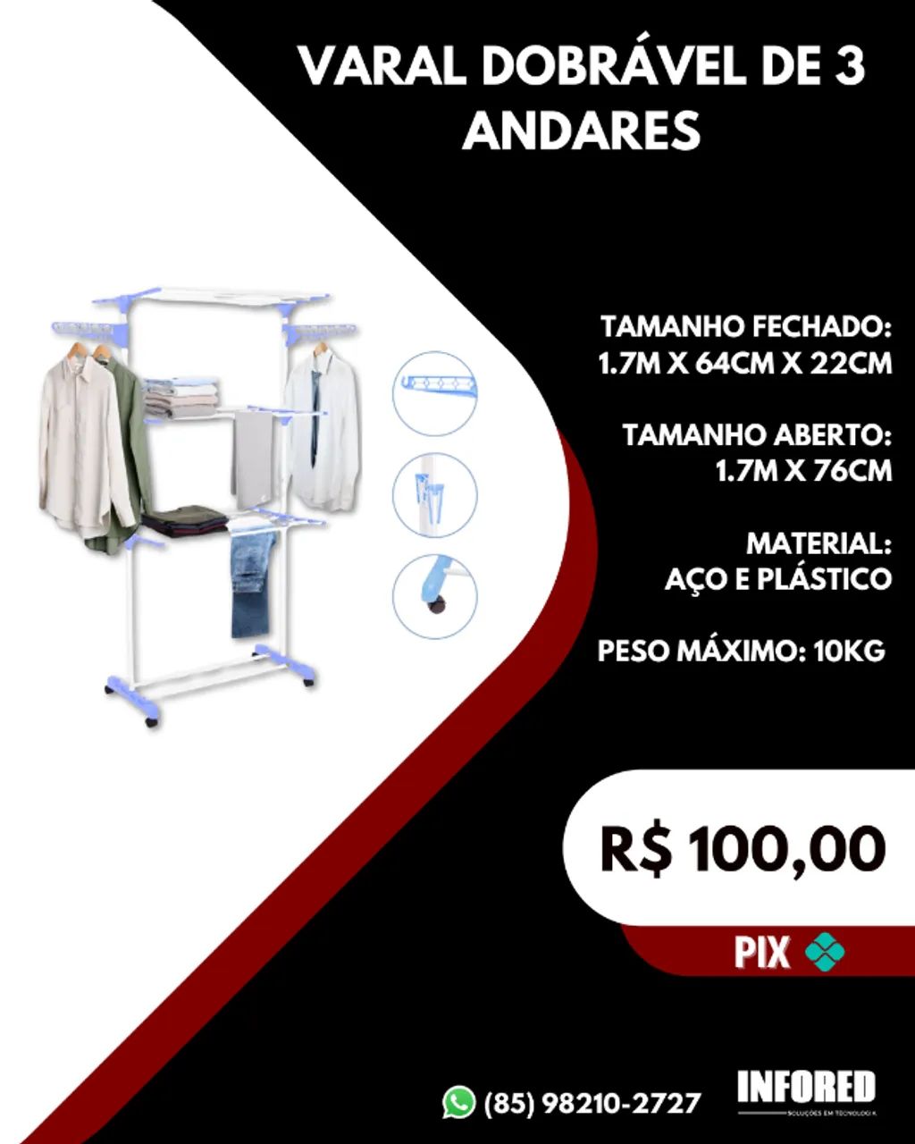 Varal dobrável de 3 andares