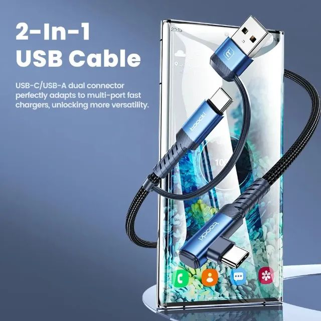 Cabo 2-in-1 Toocki 60W Ângulo De 90° Carregamento Rápido - Foto 2