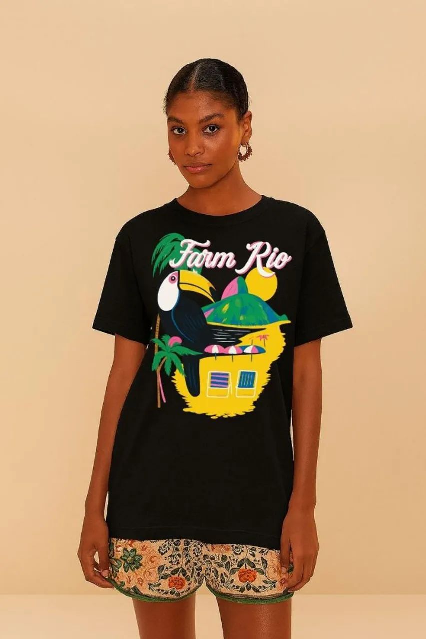 Camiseta feminina Farm rio preta coleção natal verão reveillon - Foto 3