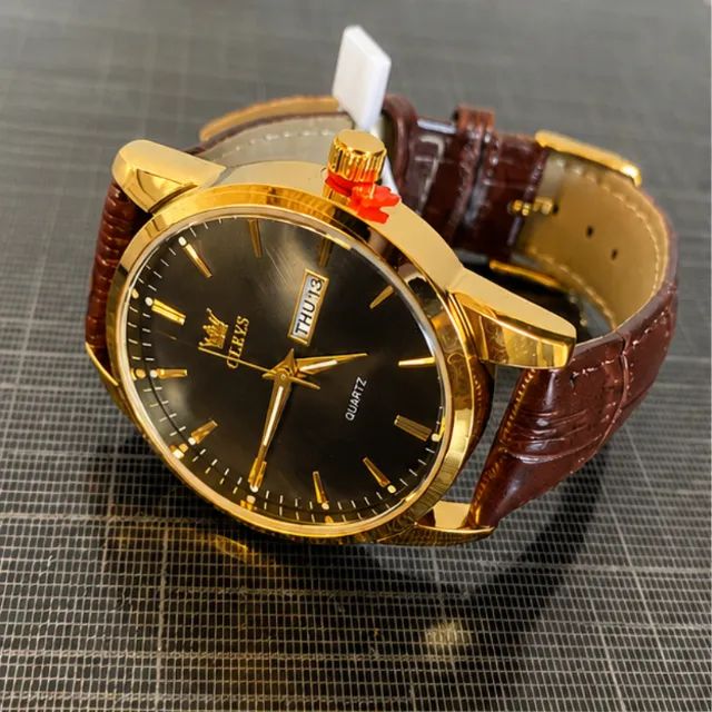 Relógio Masculino Olevs Original Elegante com Pulseira em Couro - Pronta Entrega
