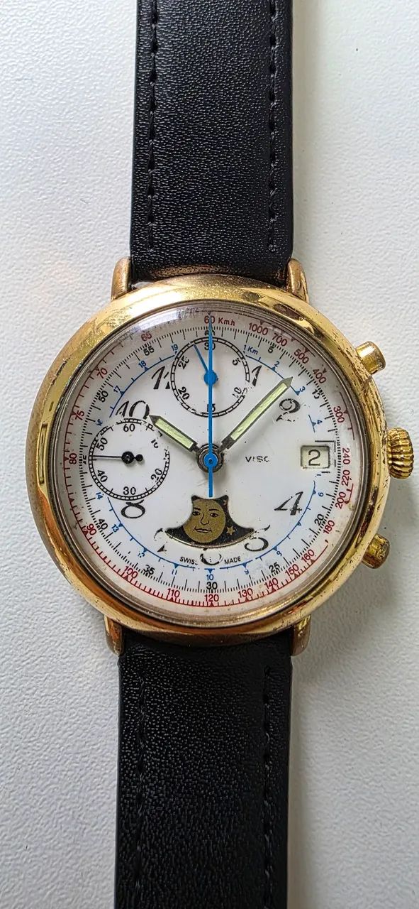 Relógio a corda com Fases da Lua e Cronógrafo 