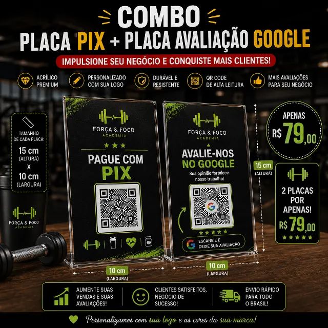 Placa Pix Personalizada em Acrílico + Placa Google Avaliações QR Code | Personalizamos - Foto 3
