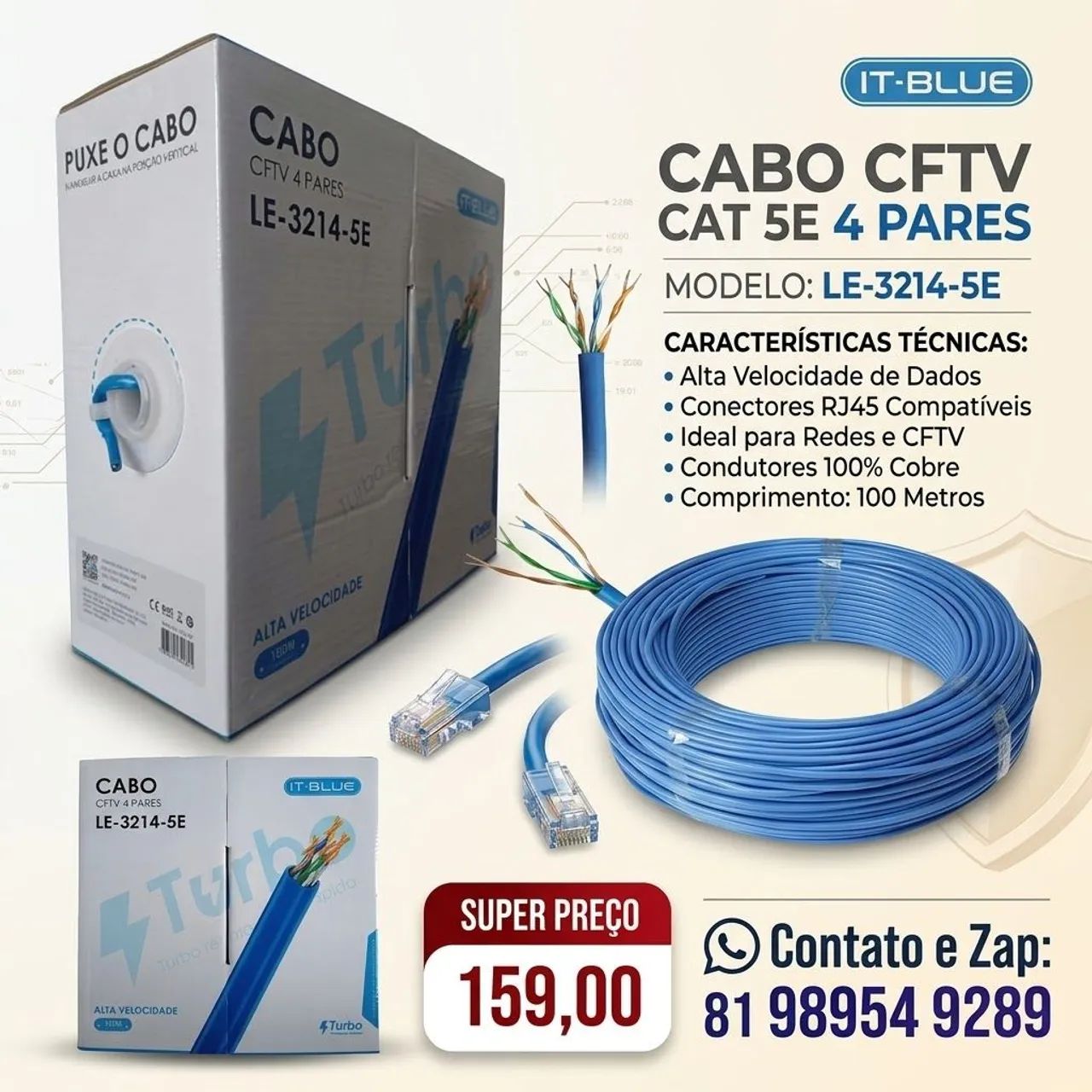 Cabo de rede CAT 5E RJ45