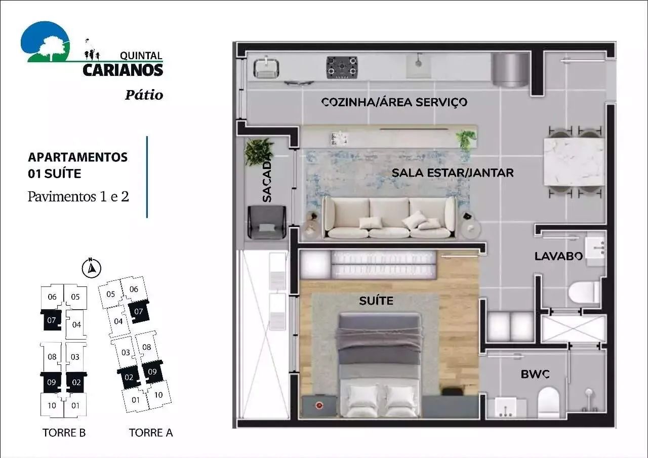 Carianos | Apartamento com 2 quartos (1 suíte)