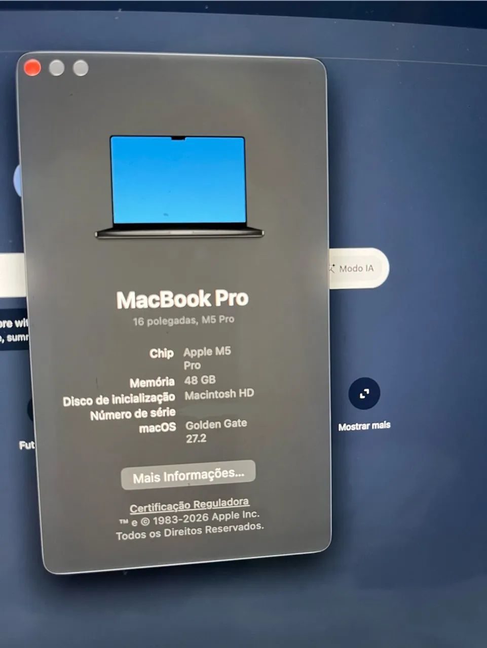macbook pro m5 16 polegadas 48gb de ram 1tb - Foto 2