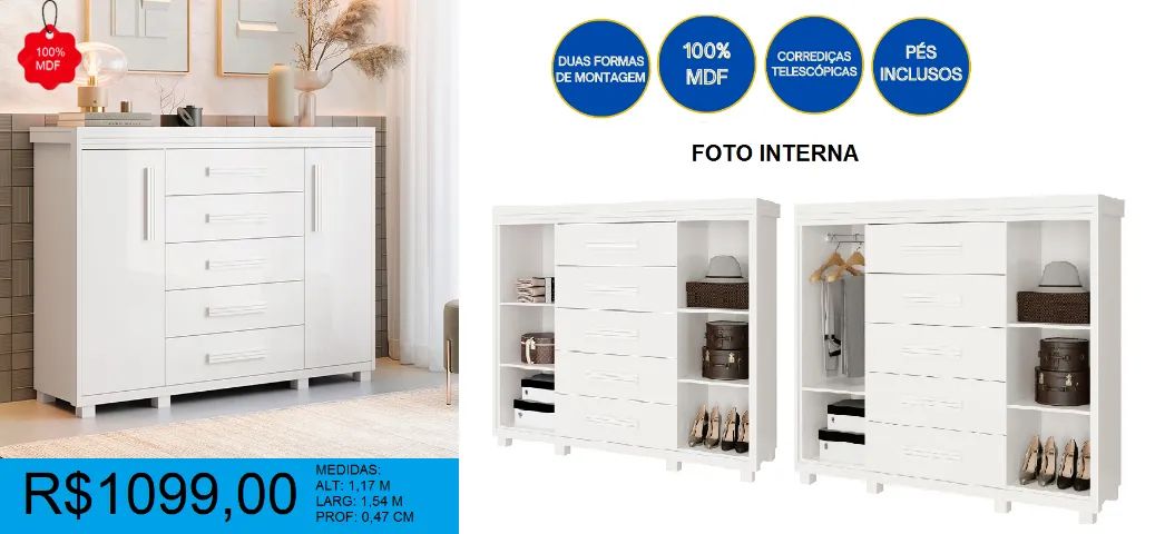 Comoda 100% mdf com sapateira duas portas - temos a pronta entrega  - Foto 2