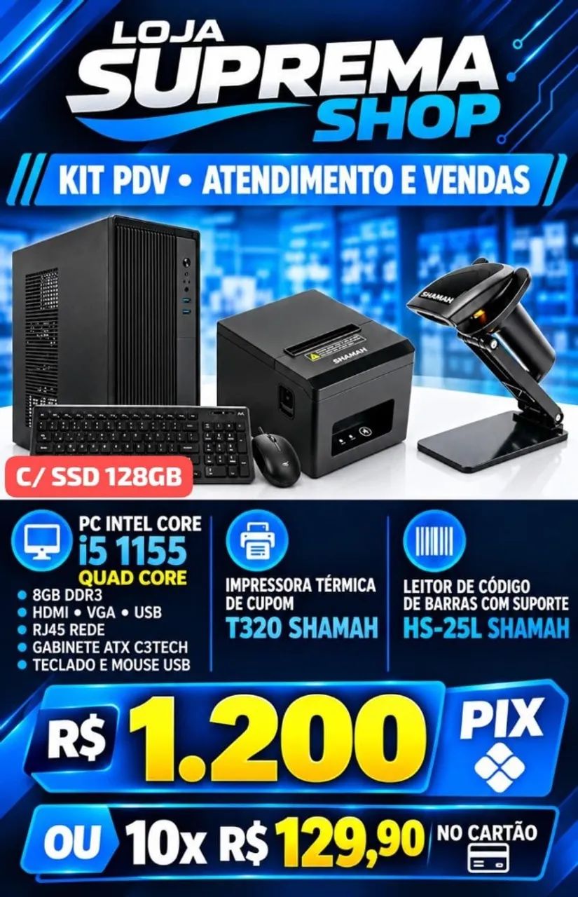 COMPUTADOR INTEL CORE i5 PRA ATENDIMENTO COM IMPRESSORA E LEITOR COD BARRA 