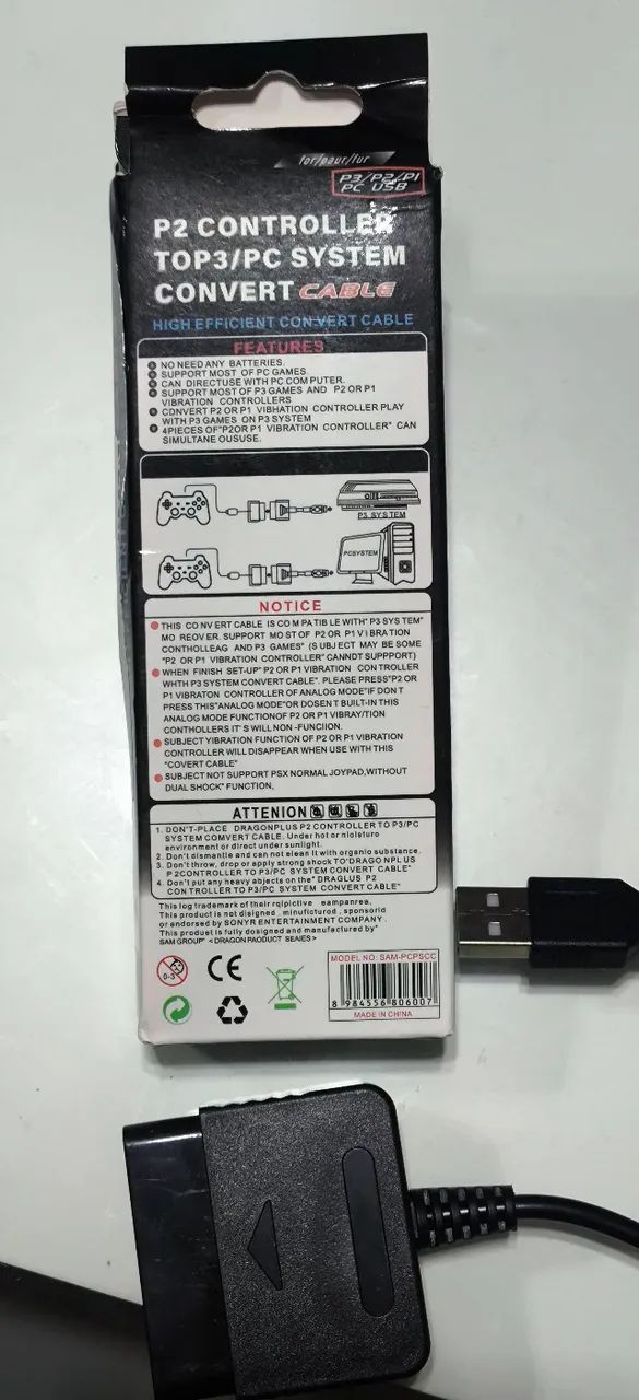 Adaptador Conversor Controle Ps2/Guitar Hero Para Pc E Ps3 - Suporta Vibração (Plug & Play - Foto 4
