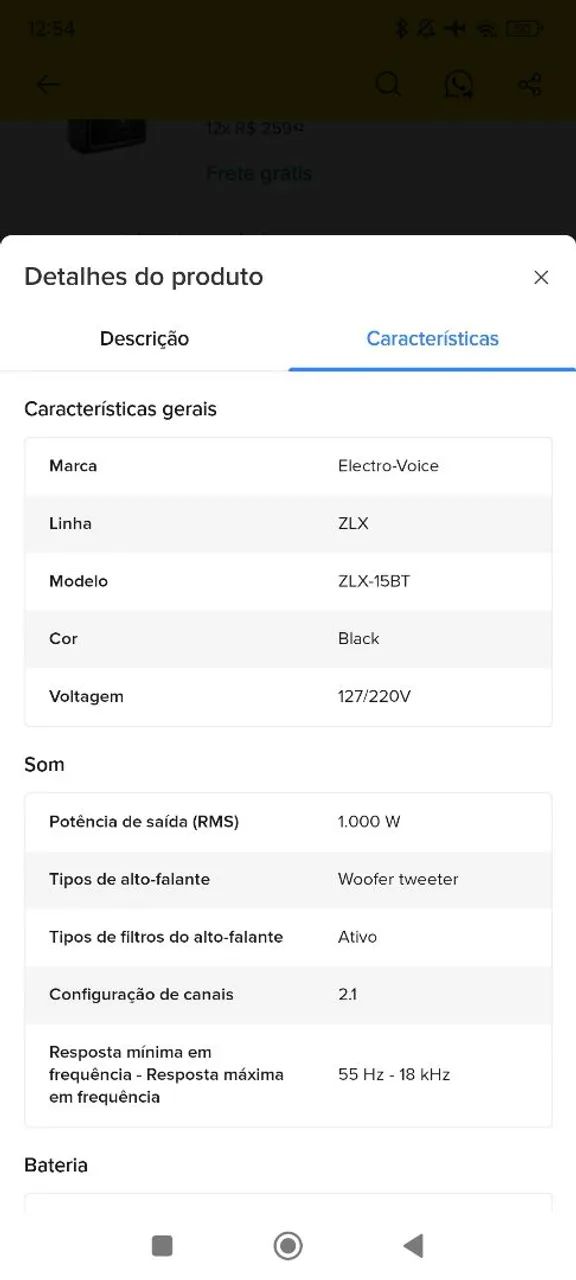 CAIXA ATOVA ELETRO-VOICE ZLX15BT  - Foto 3