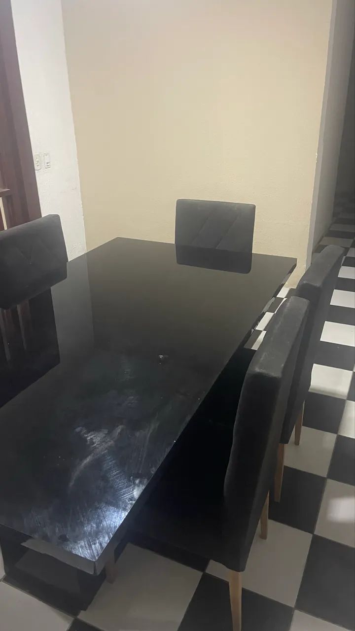 Mesa Jantar Vidro Laqueado Preto com 6 cadeiras - Foto 4