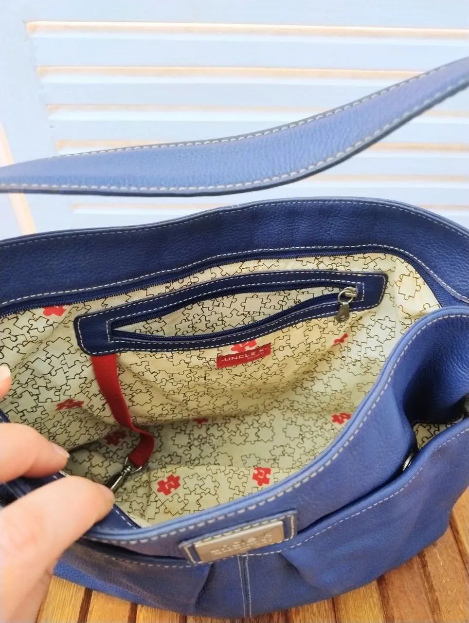 Bolsa de couro azul Unkle k - Foto 4