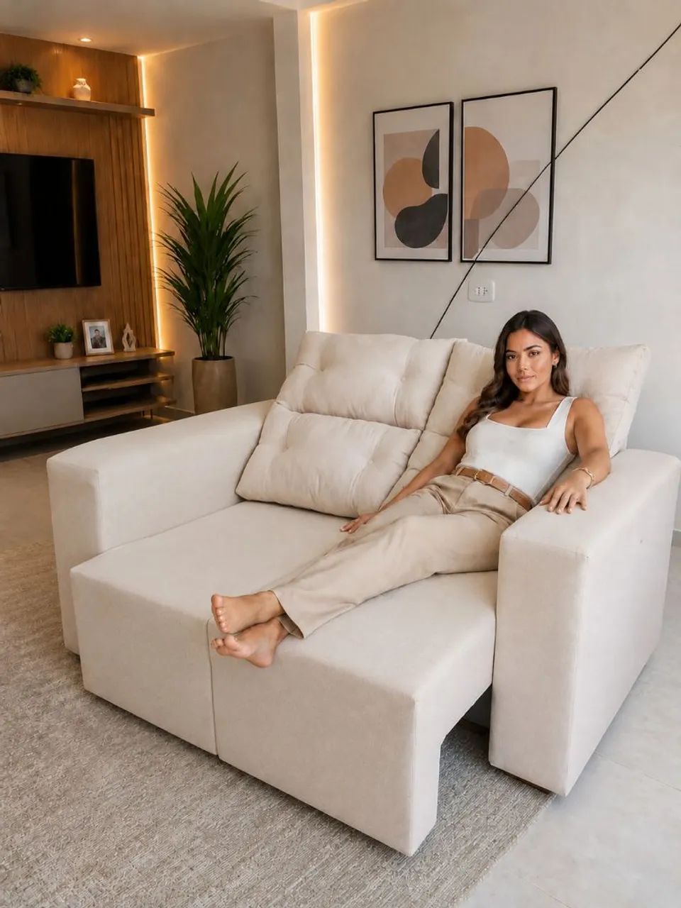 Promoção imperdível de 1600 por 1399,99 Sofá retrátil reclinável novo tecido linho 