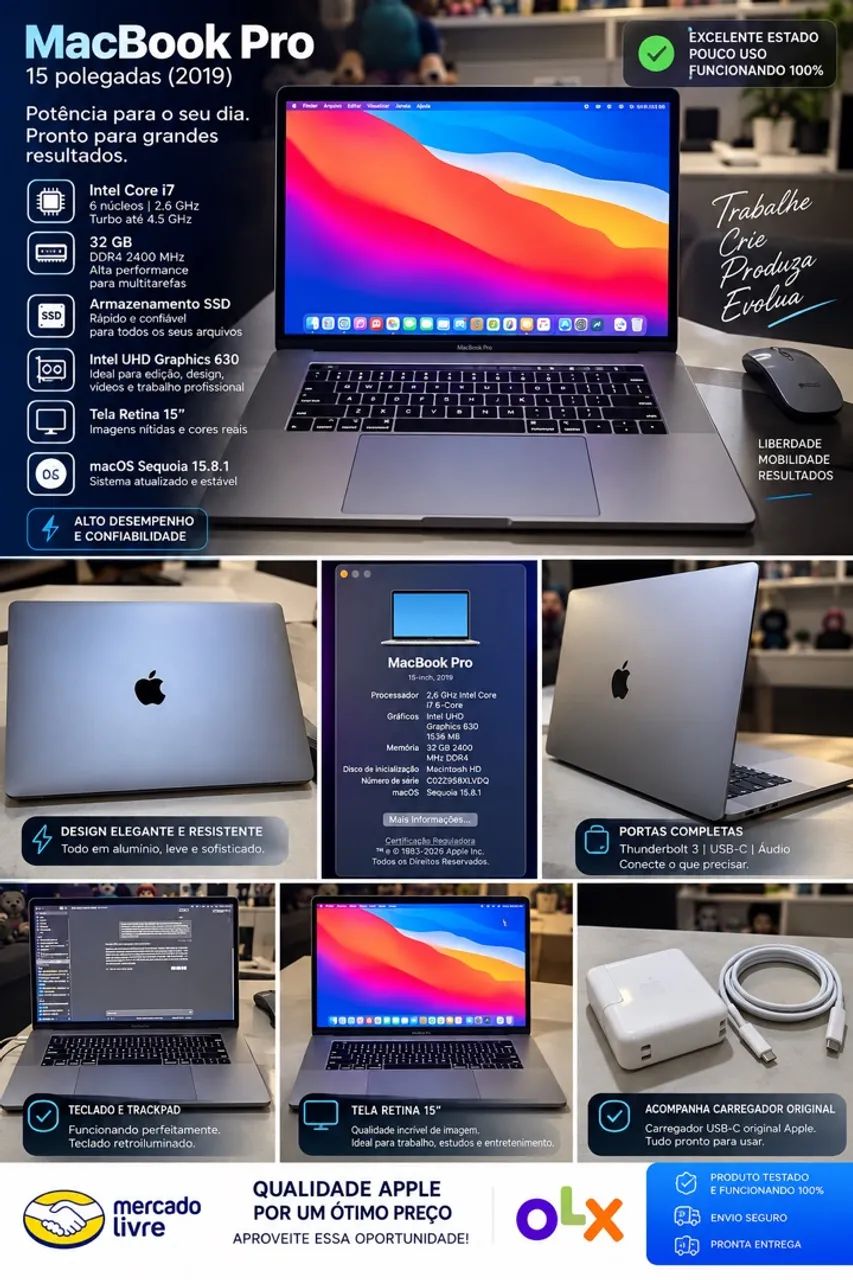 MACBOOK PRO 15 2019 ? I7 ? 32 GB ? SSD ? IMPECÁVEL - Foto 2