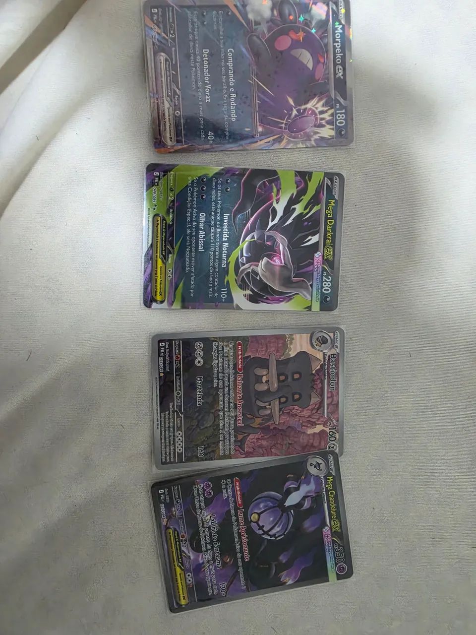 Carta pokemon mega chandelure ex, dakrai, morpeko e bastiodon