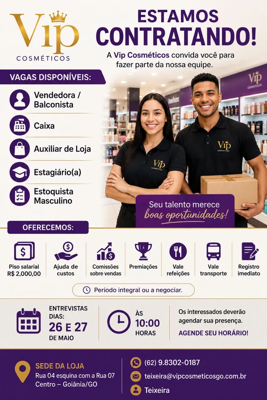 VIP Cosméticos contrata