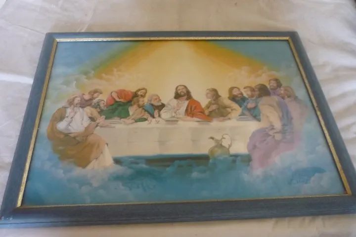 Quadro Antigo Santa Ceia Jesus Apostolos 30 X 39 Cm - Foto 3