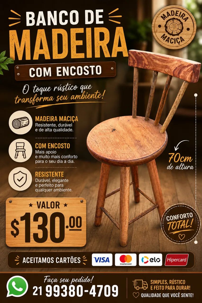 BANCO COM ENCOSTO DE MADEIRA MACIÇA 