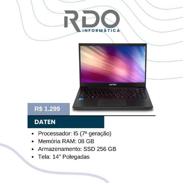 Notebook Daten i5 7ª Geração 8GB SSD 256GB 14? - Notebook de ótimo desempenho!
