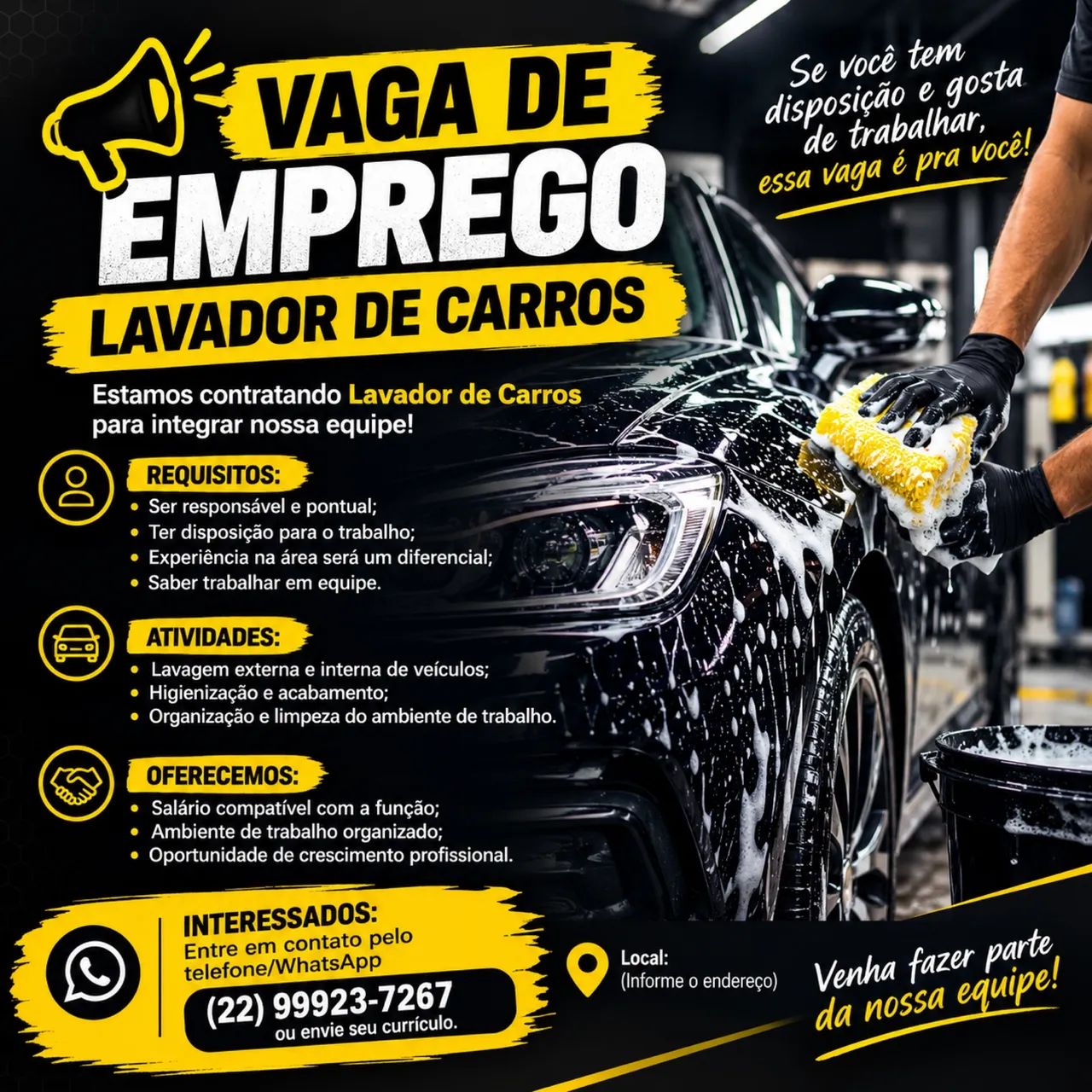 Vaga de emprego para lavador de carro 