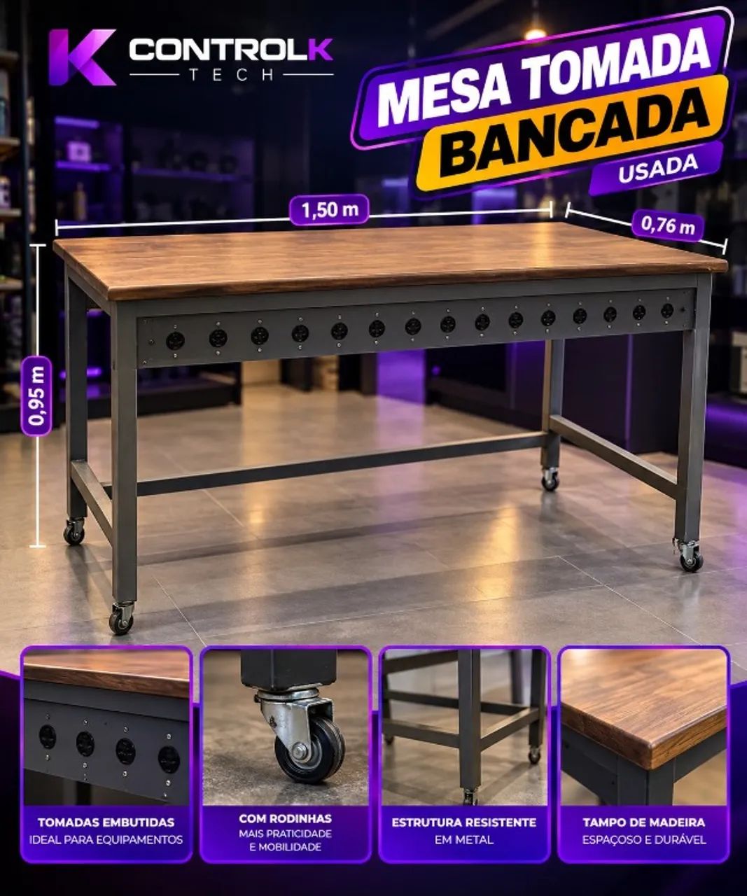 Mesa bancada de tomada para trabalho