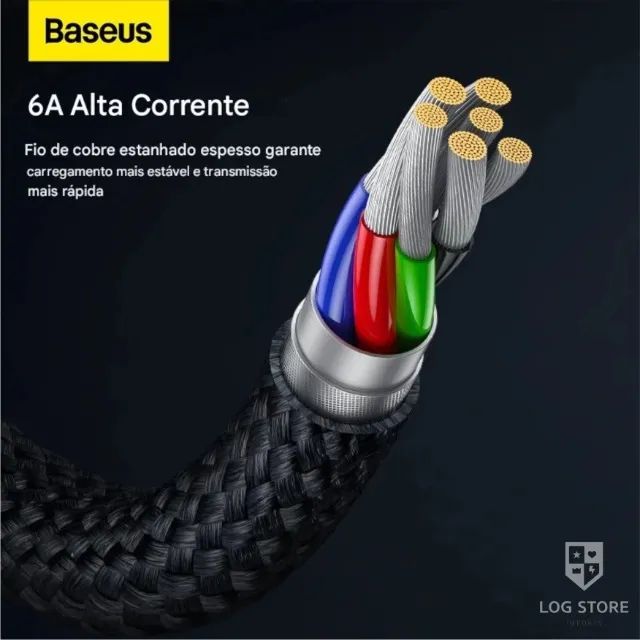 Cabo Baseus USB A com Tipo C 100W Turbo Reforçado para Android - Novo com Garantia - Foto 5