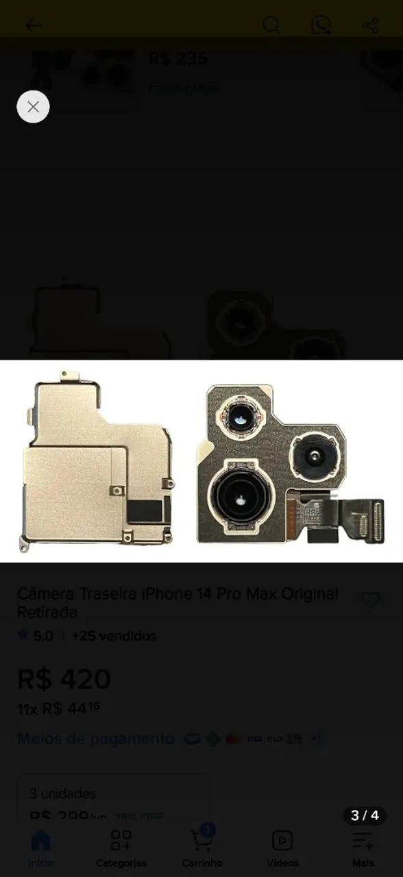 Câmera traseira original Retirada do 14 pro max