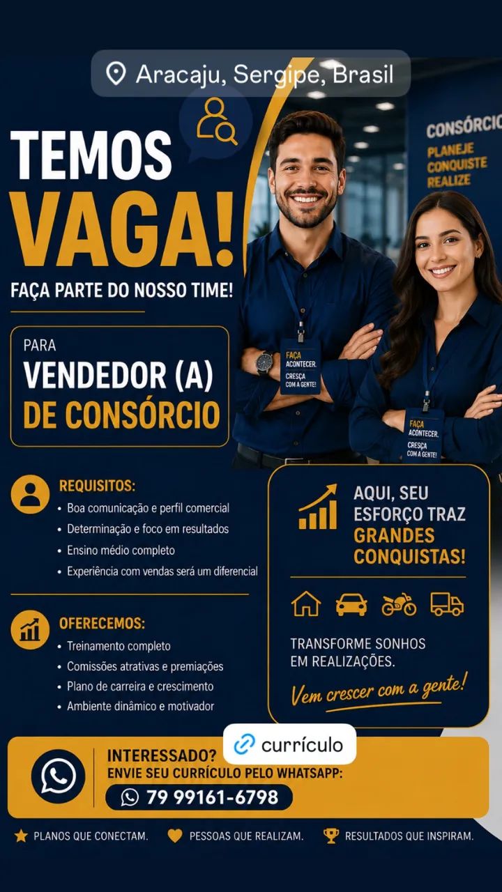 Vaga Comercial Vendedor Consórcio 